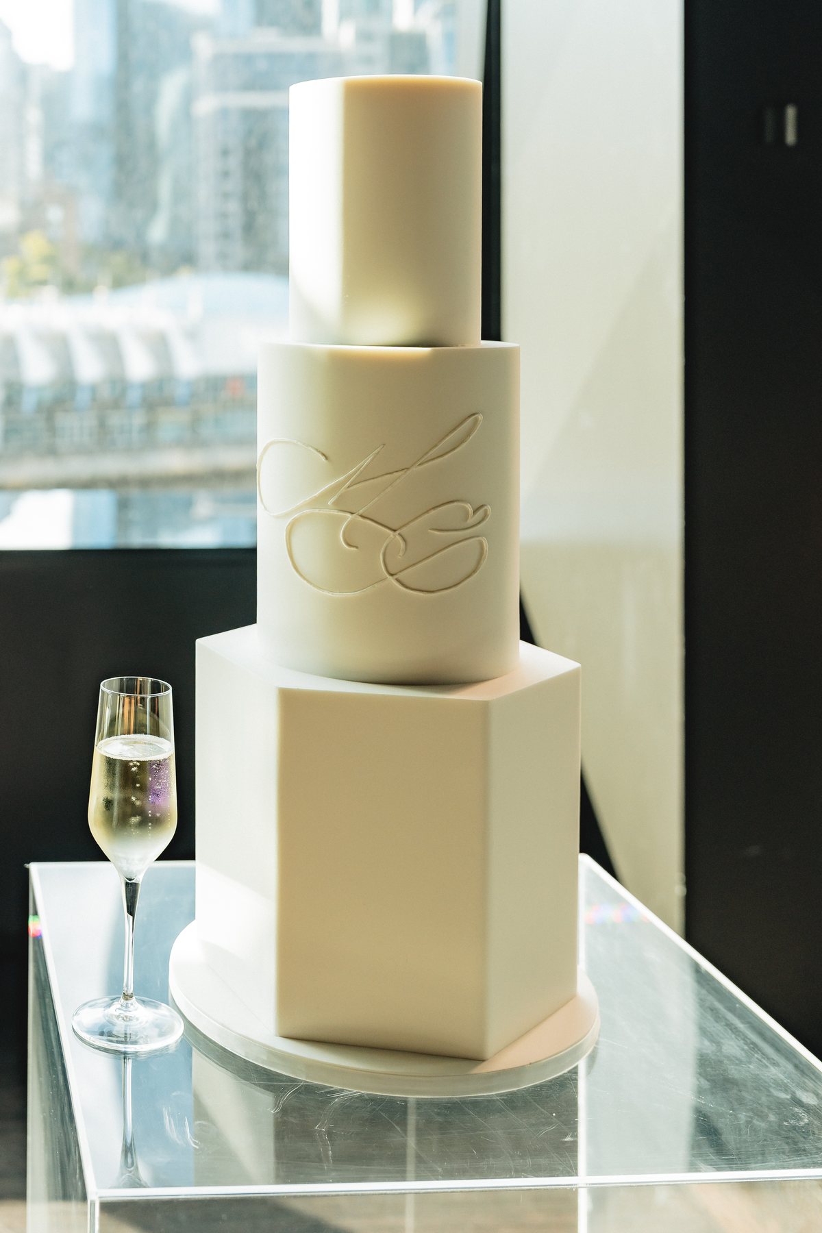 Crown Melbourne wedding — wedding cake at Crown Evergreen, by C2 Films