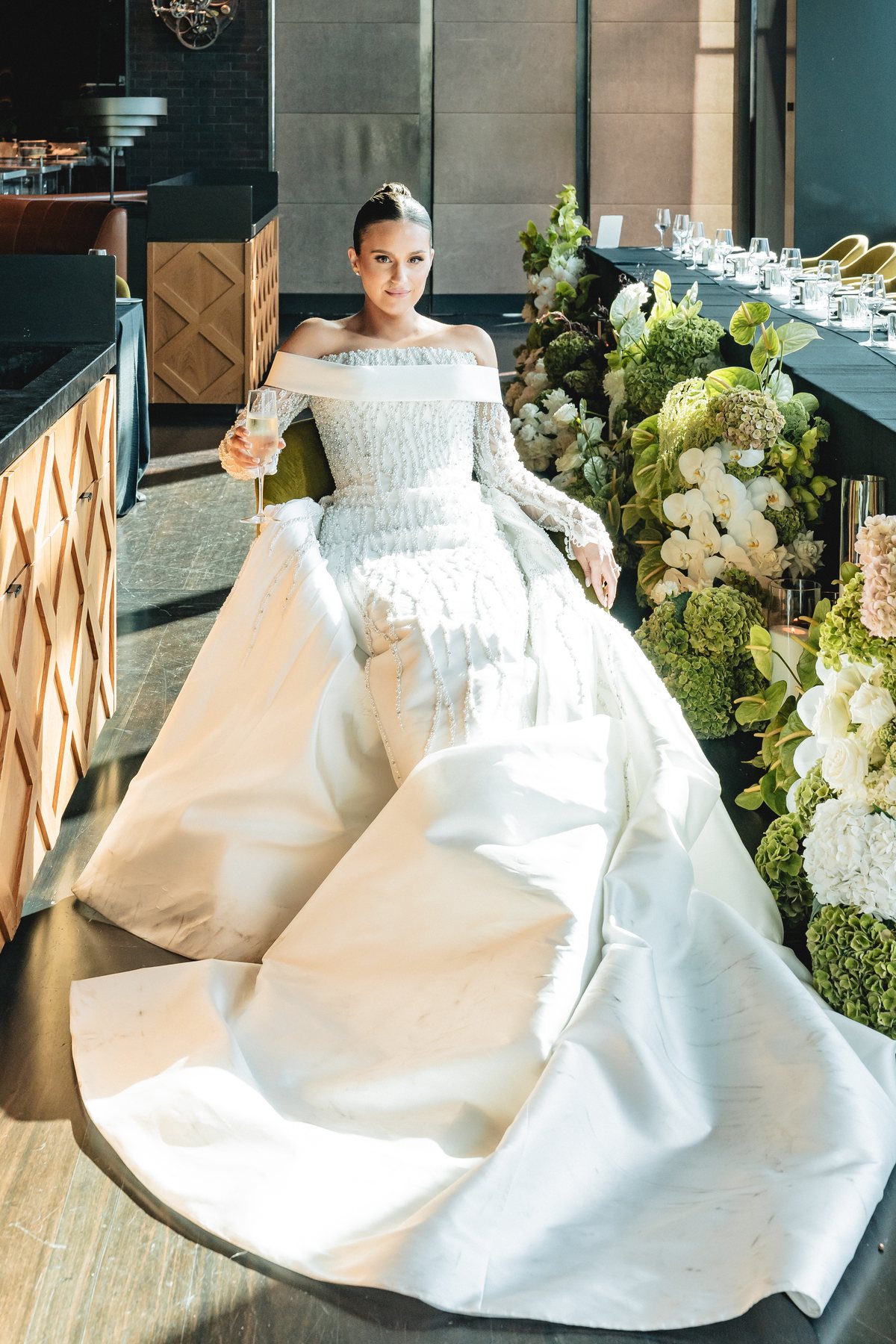 Crown Melbourne wedding — reception florals at Crown Evergreen, by C2 Films