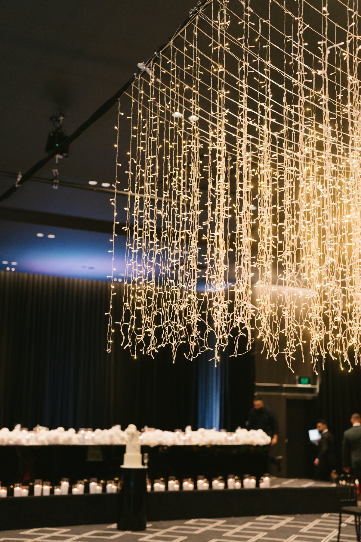Lakeside Receptions wedding — the ceiling light installation in the Lakeview Ballroom, by C2 Films