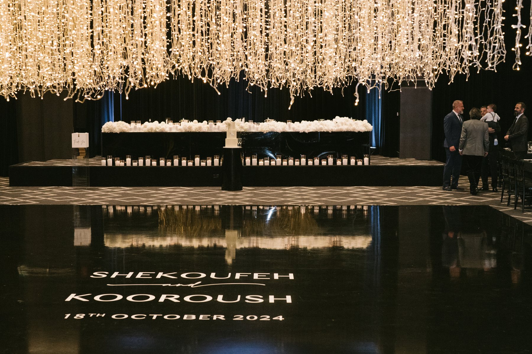 Lakeside Receptions wedding — the Lakeview Ballroom, bridal table and mirrored dance floor, by C2 Films