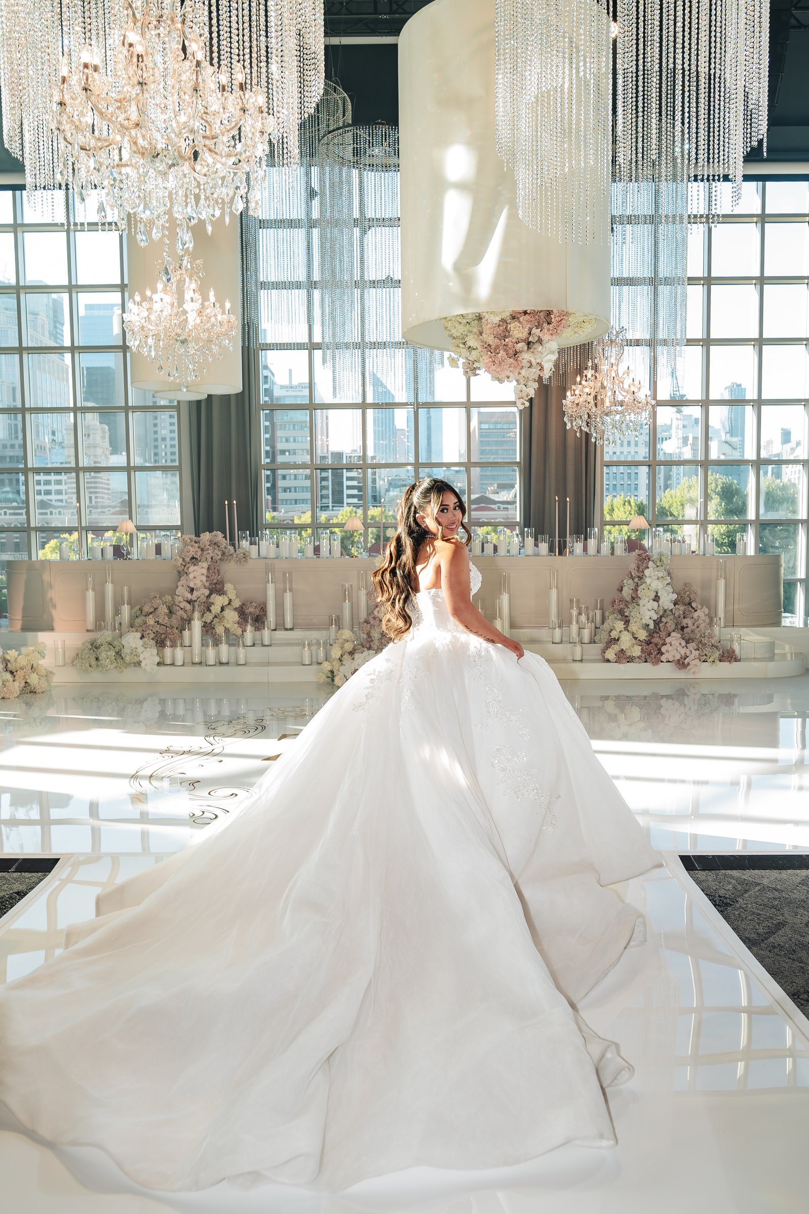 Metropolis, Southbank wedding — reception room set for a wedding, photographed by C2 Films