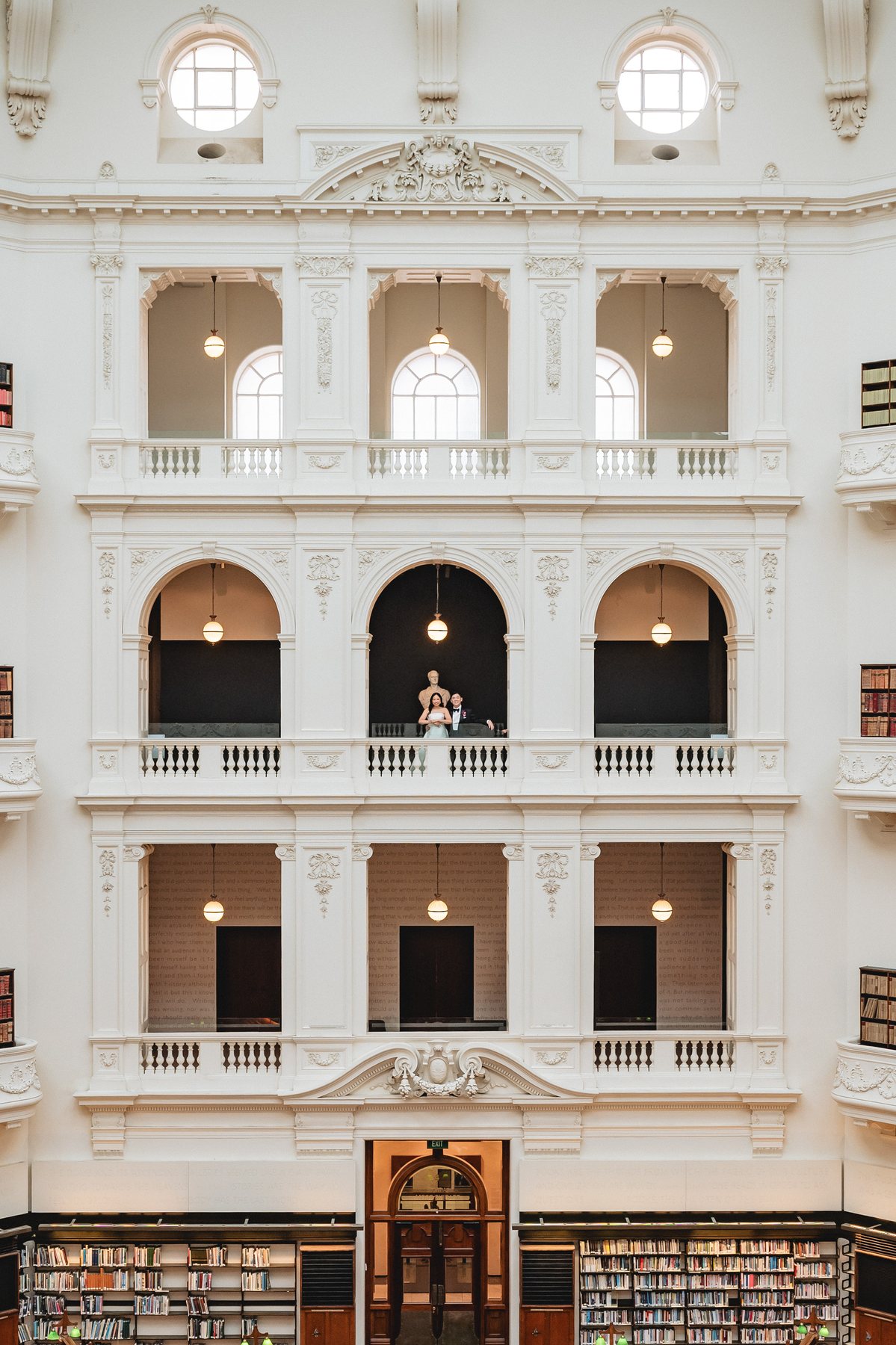 State Library Victoria wedding — the reading room balconies and arched windows, by C2 Films