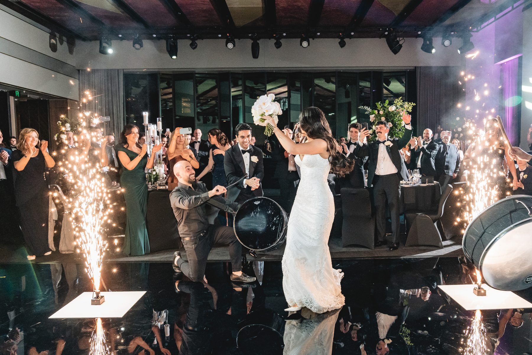 Jack and Natasha — at the reception at W Melbourne, Melbourne wedding photography by C2 Films