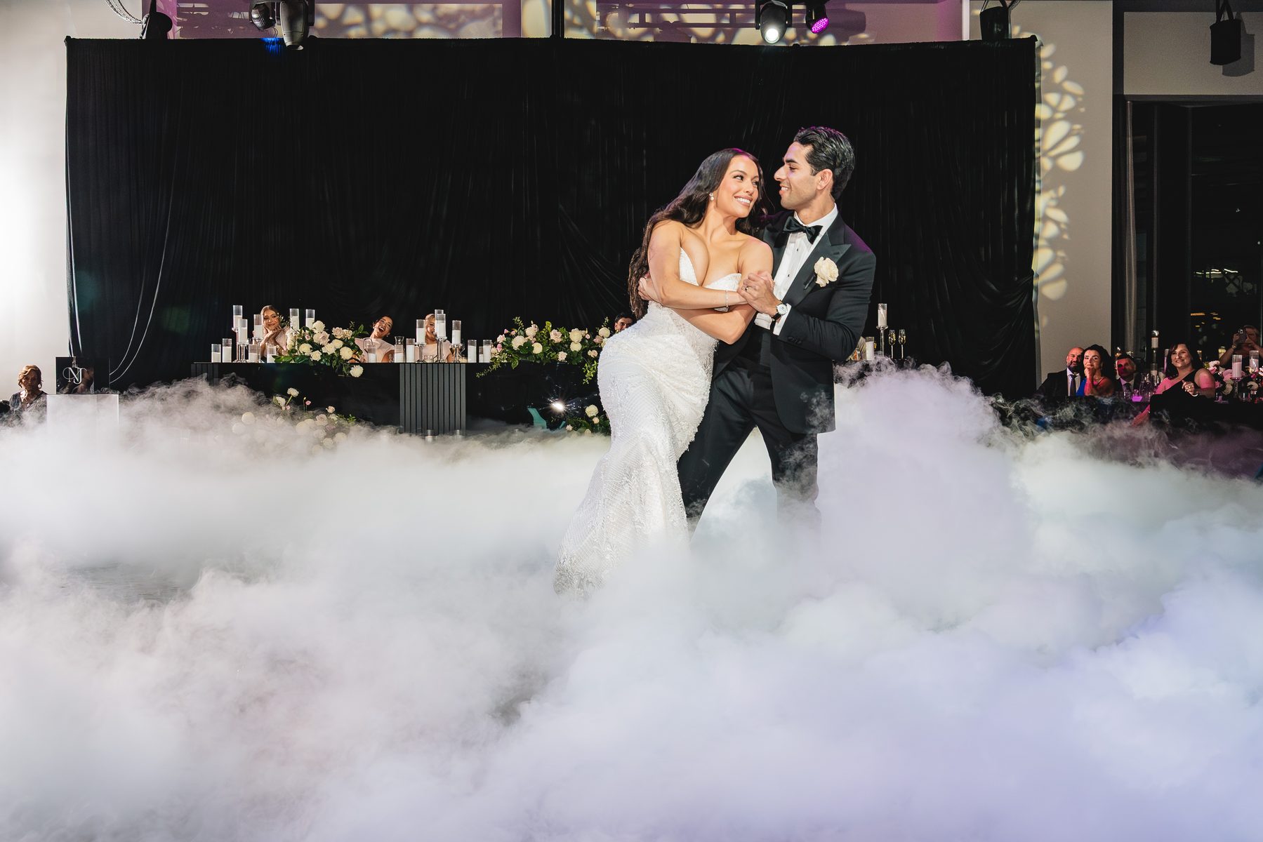 Jack and Natasha — at the reception at W Melbourne, Melbourne wedding photography by C2 Films