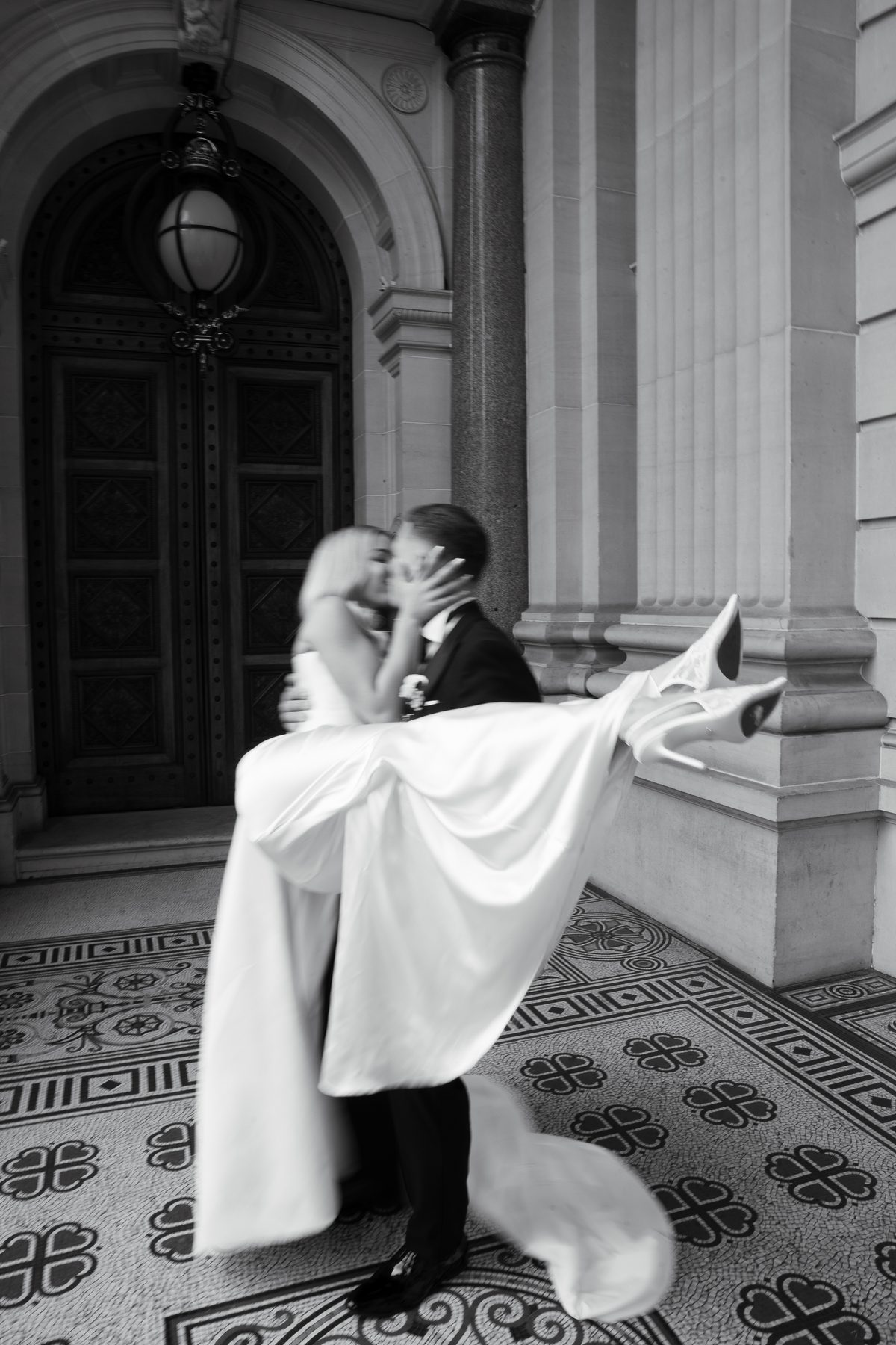 Jacob and Olivia — portrait session after the ceremony on their wedding day at The George Ballroom, St Kilda, by C2 Films