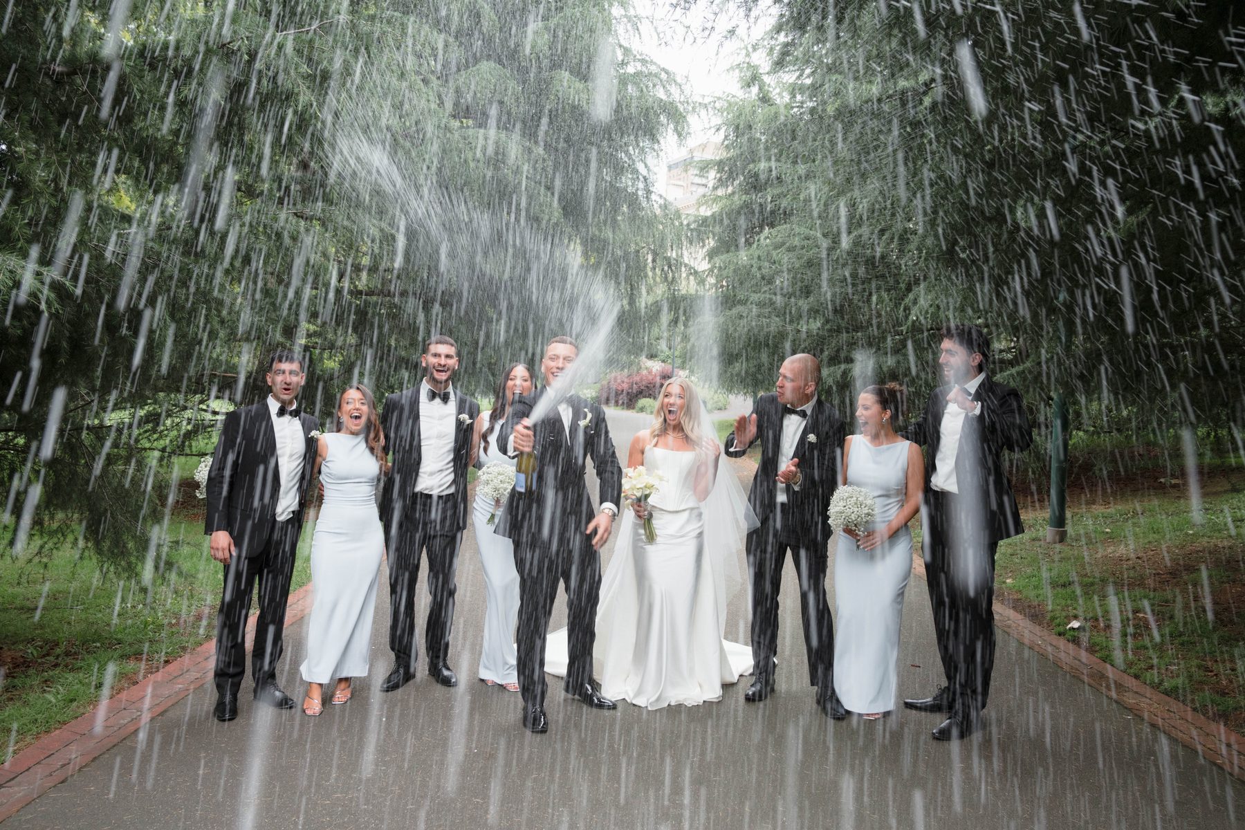 Jacob and Olivia — bridal party portraits on their wedding day at The George Ballroom, St Kilda, by C2 Films