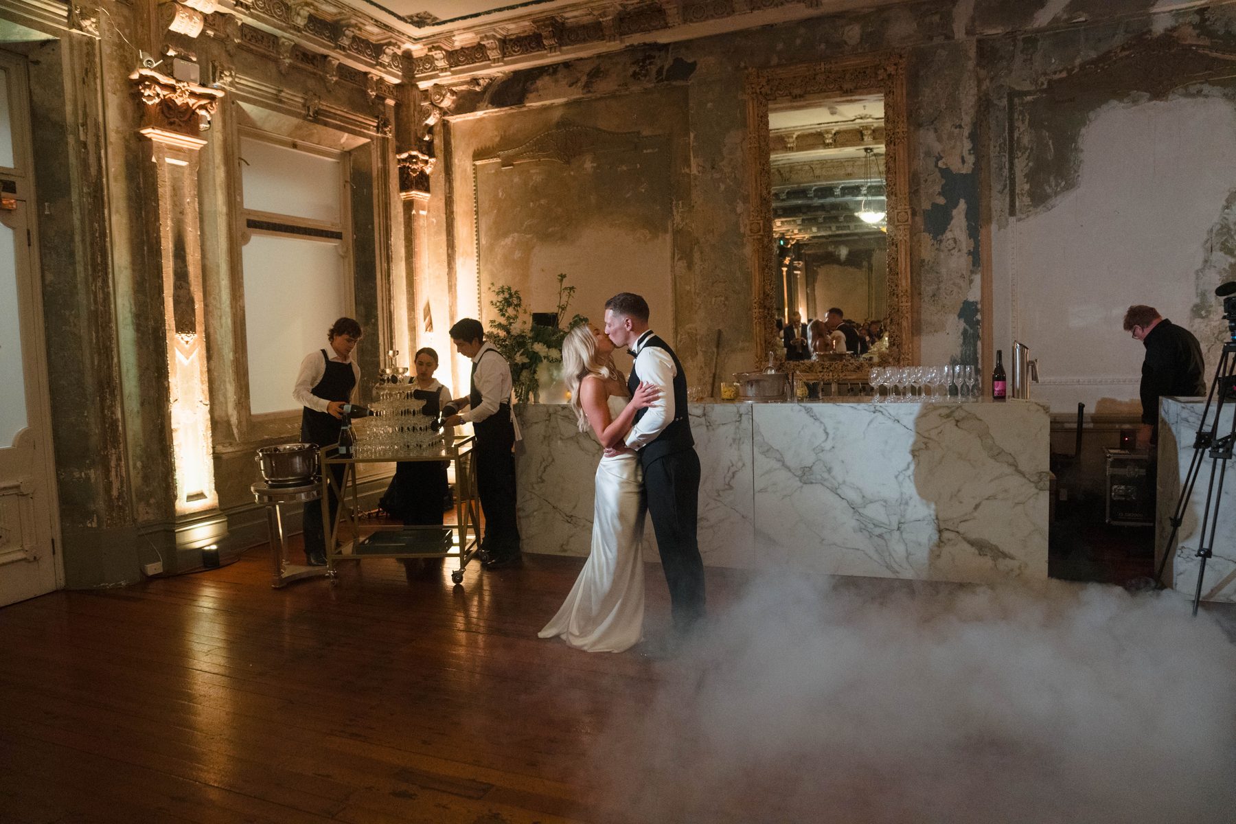 Jacob and Olivia — celebrating at the reception at The George Ballroom, St Kilda, Melbourne wedding photography by C2 Films