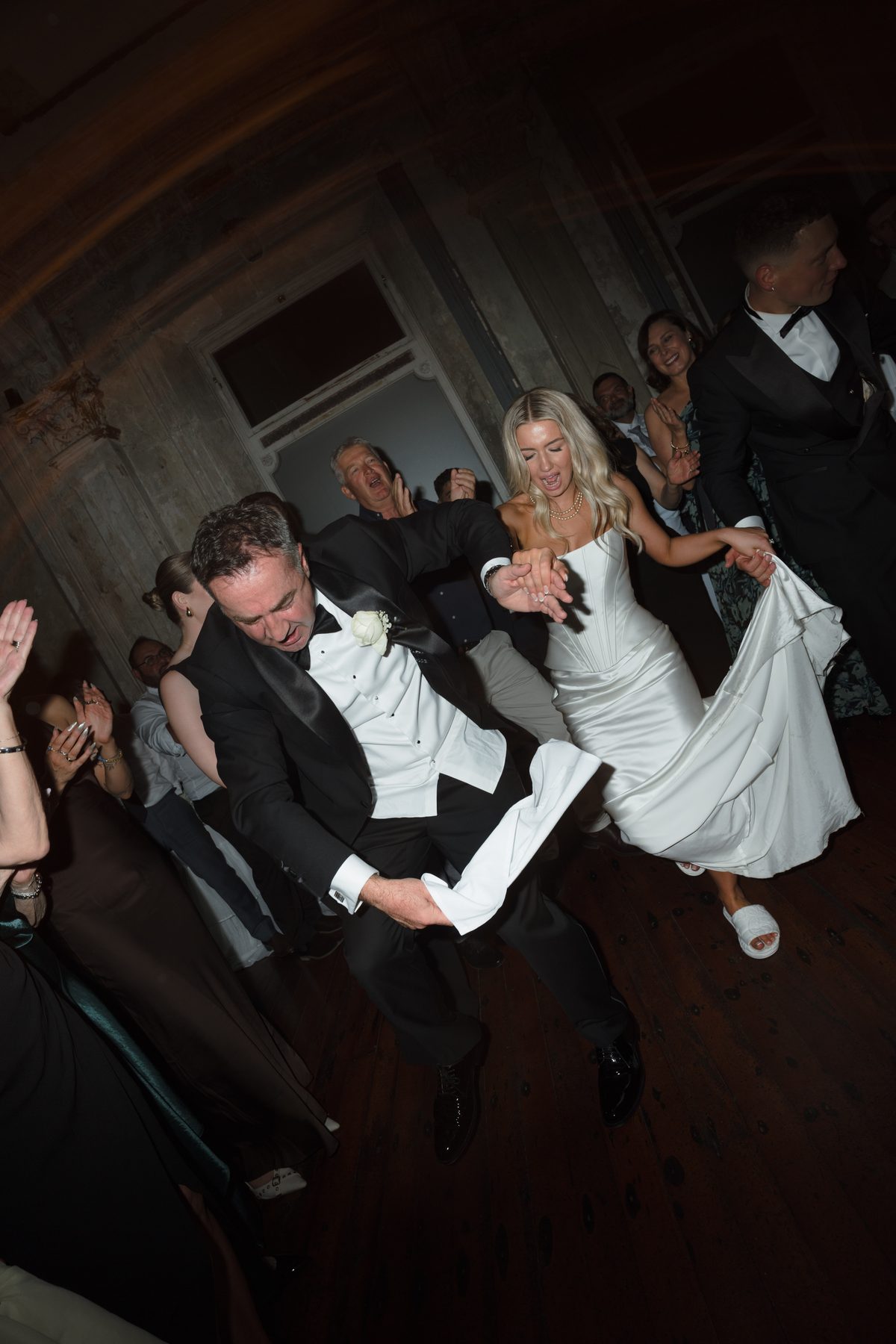 Jacob and Olivia — celebrating at the reception at The George Ballroom, St Kilda, Melbourne wedding photography by C2 Films