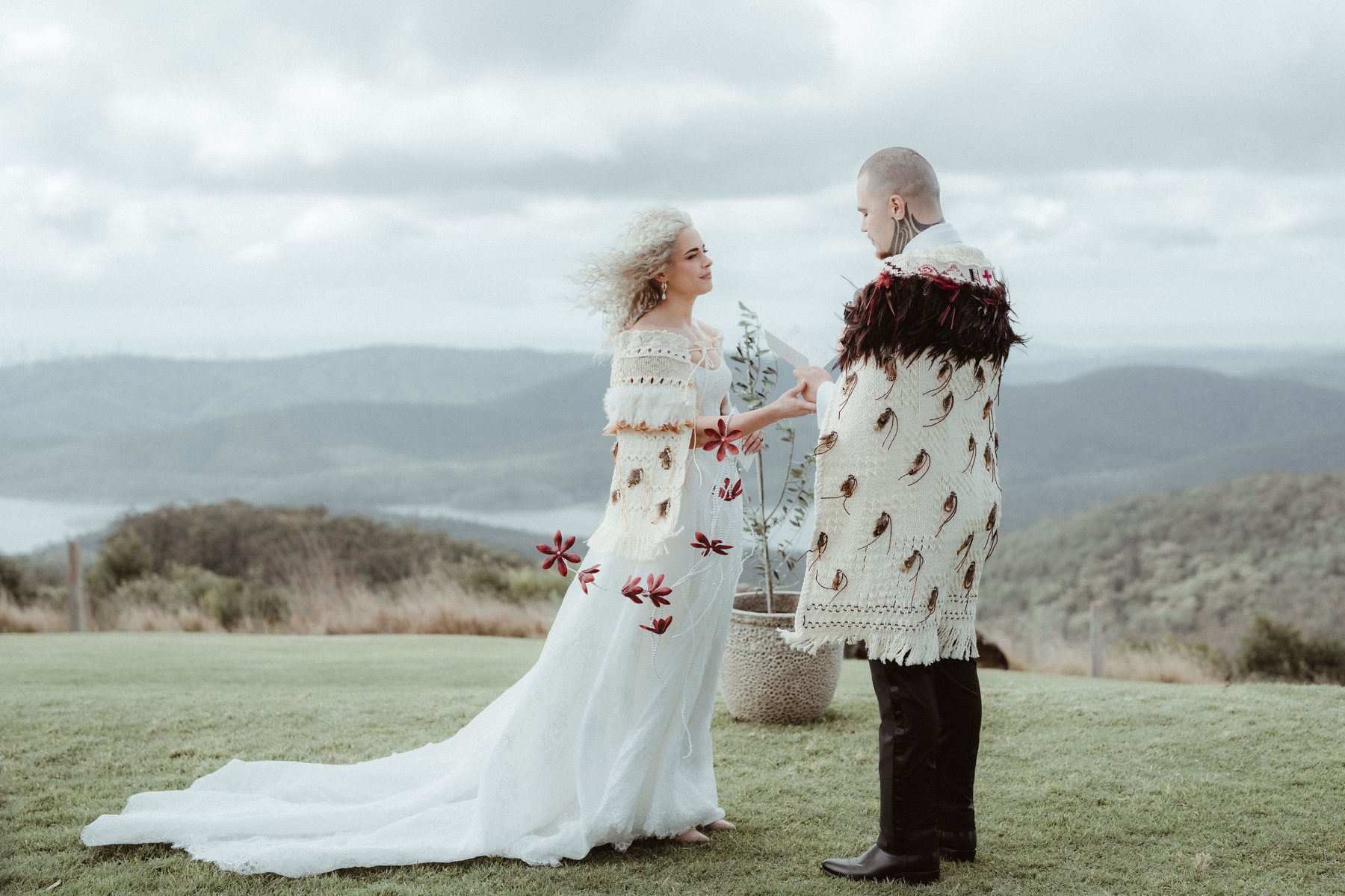 Kaleb and Monique at the hilltop ceremony overlooking the ranges at Rosewood Estate, Beechmont QLD — wedding photography by C2 Films