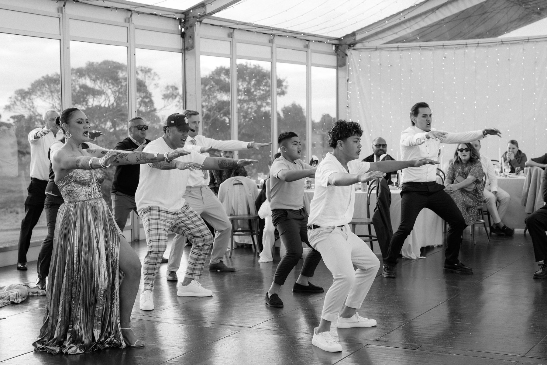The dance floor in full swing at the reception at Rosewood Estate, Beechmont QLD — wedding photography by C2 Films