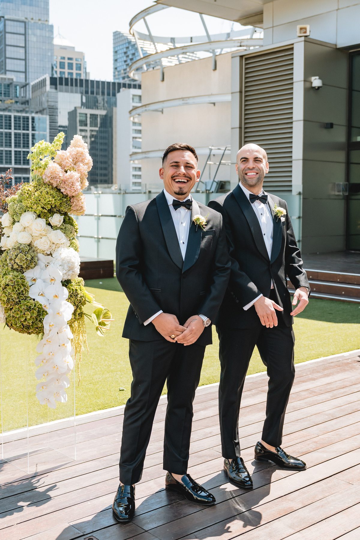 Mo and Elyse exchanging vows at Crown Aviary, Southbank — C2 Films wedding photography