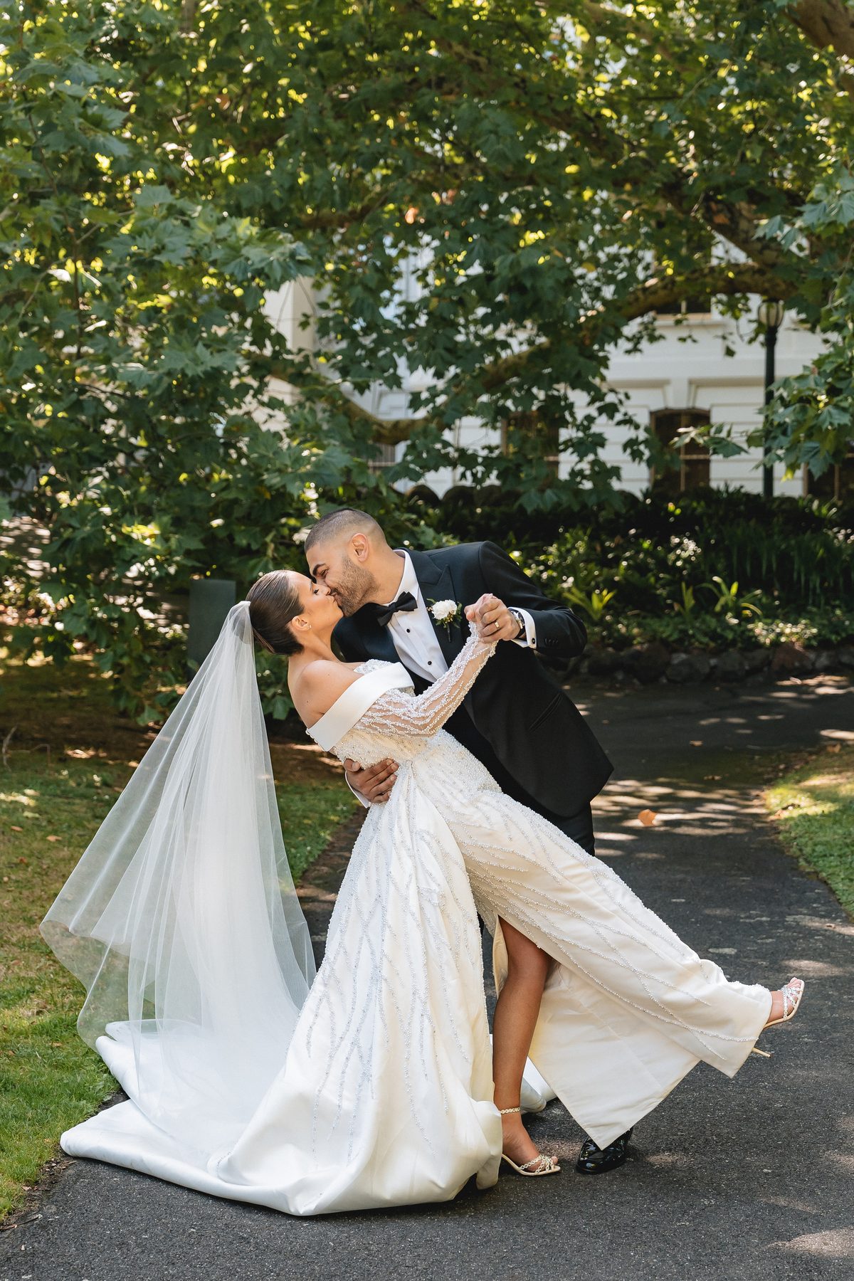 Mo and Elyse — portraits on the wedding day on their wedding day at Crown Evergreen, Southbank, by C2 Films