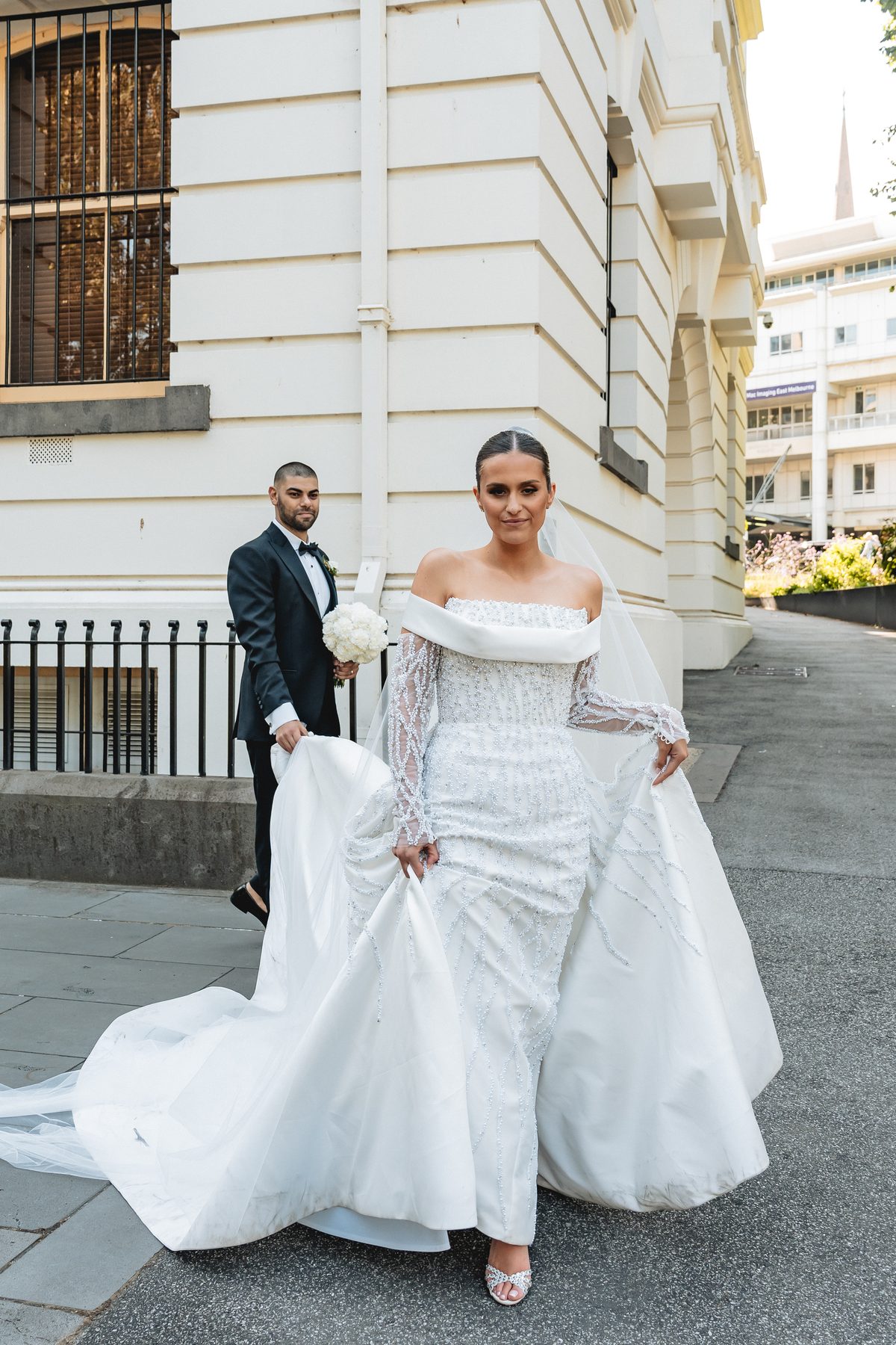 Mo and Elyse — bridal portraits on their wedding day at Crown Evergreen, Southbank, by C2 Films