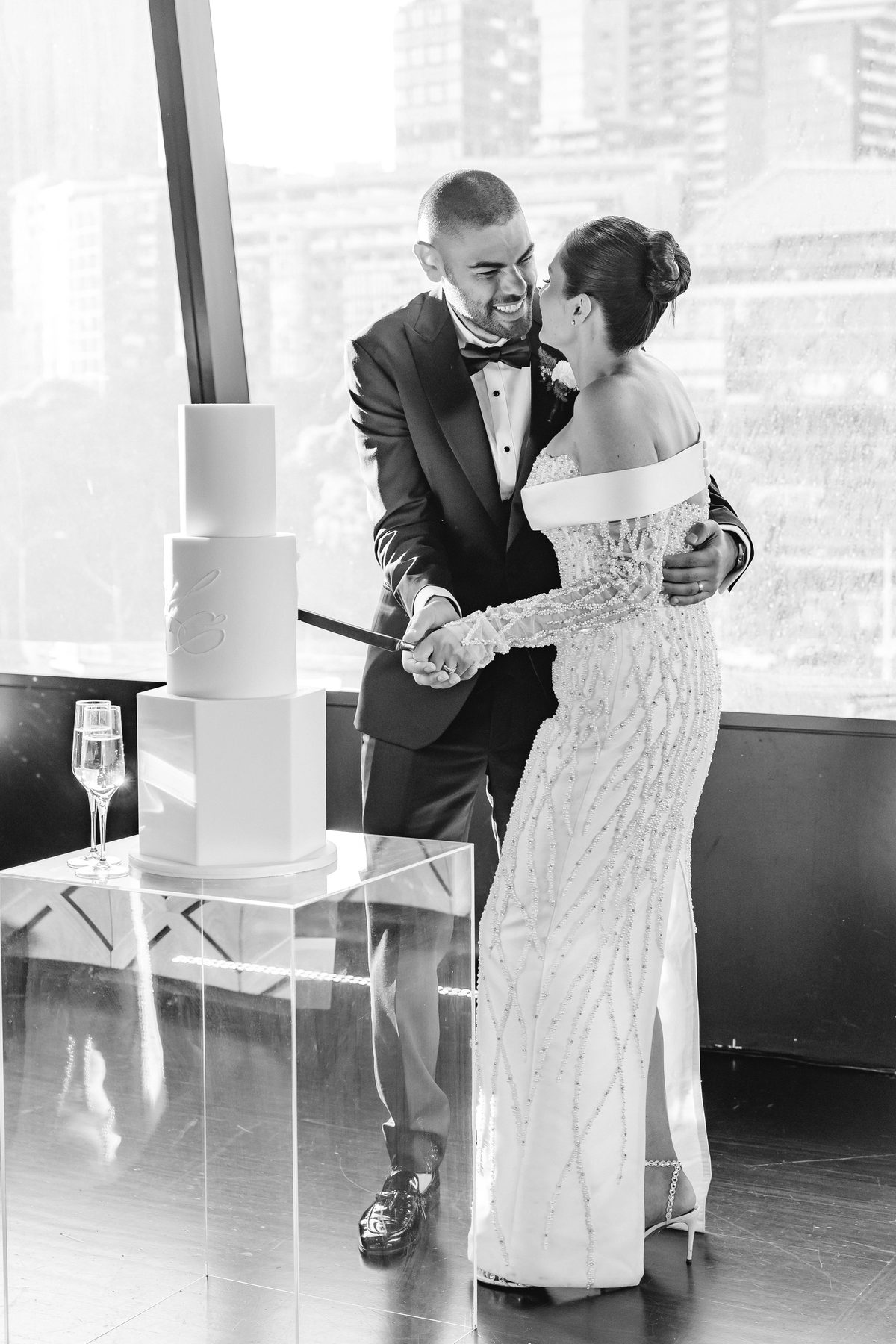 Mo and Elyse — at the reception at Crown Evergreen, Southbank, Melbourne wedding photography by C2 Films