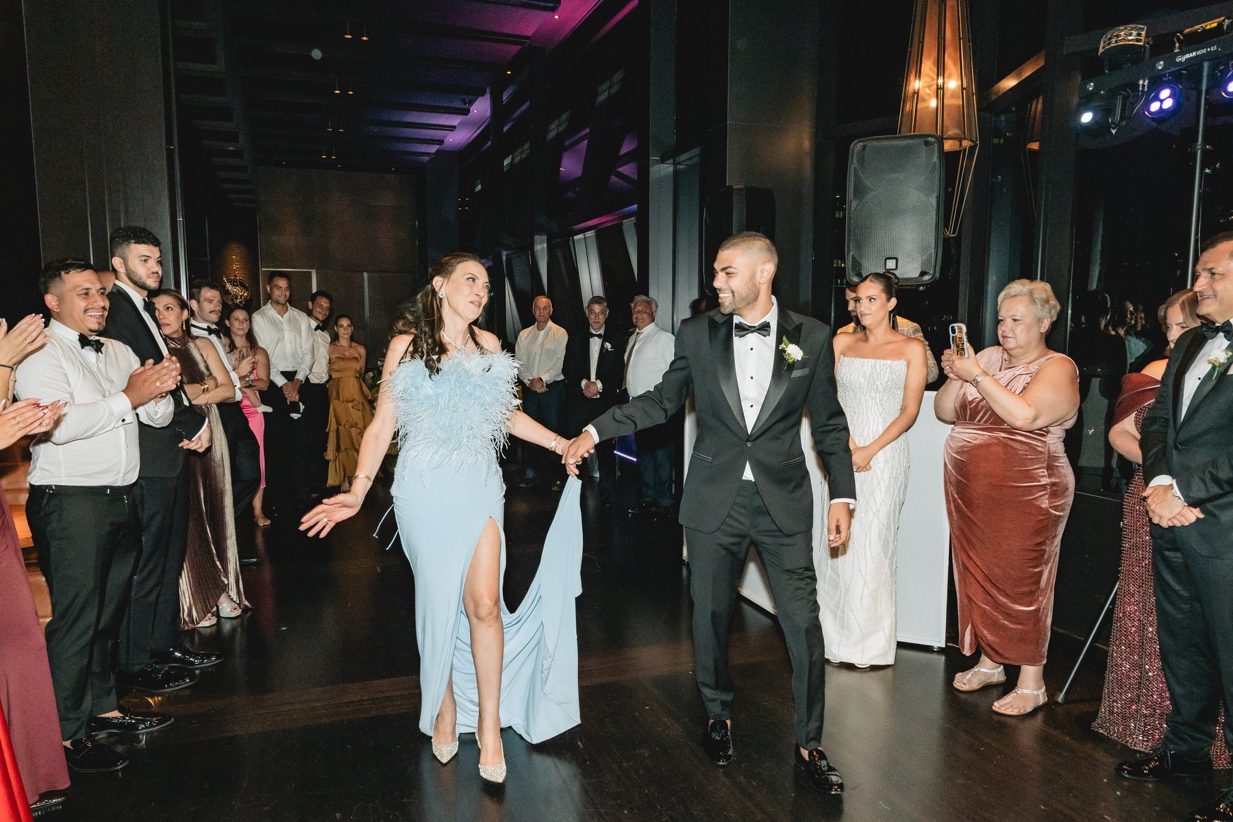 Mo and Elyse — during the reception at Crown Evergreen, Southbank, Melbourne wedding photography by C2 Films